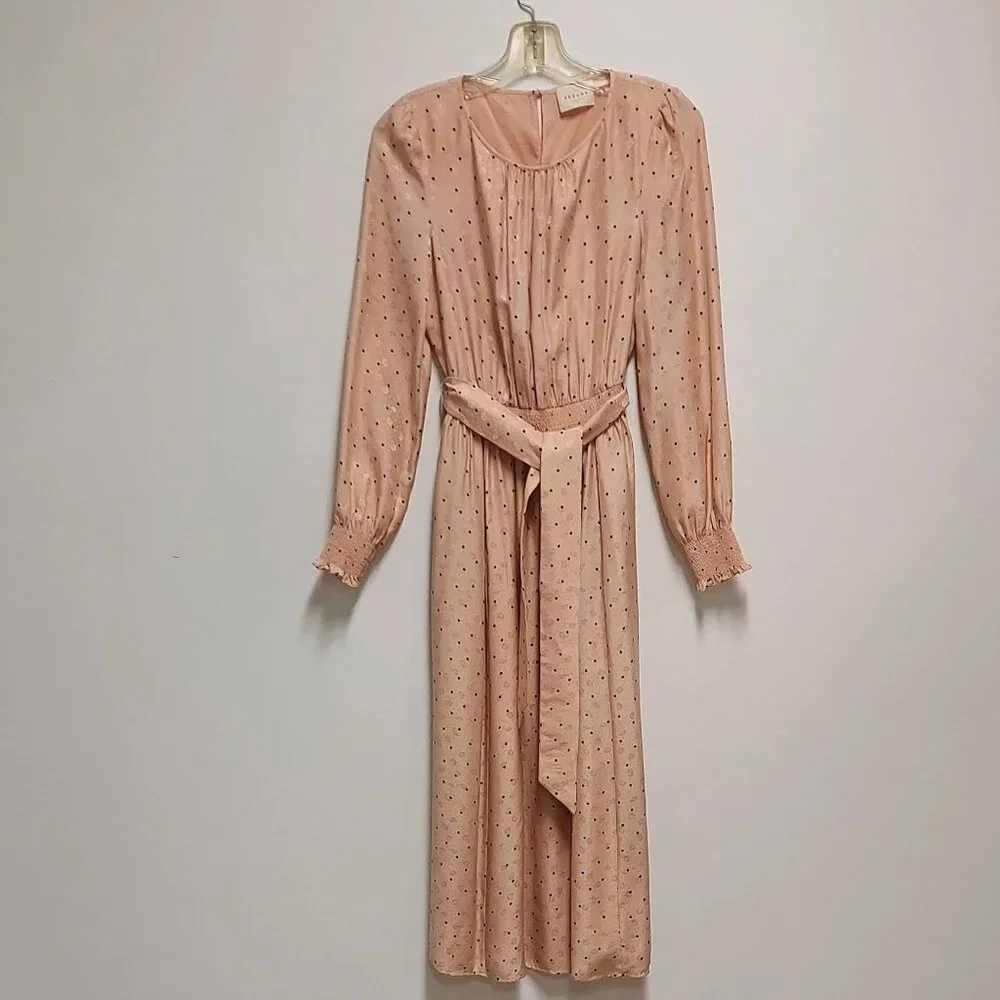 Sézane Pink Printed Silk Long-Sleeve Midi Dress Size: XS - Picture 5 of 13